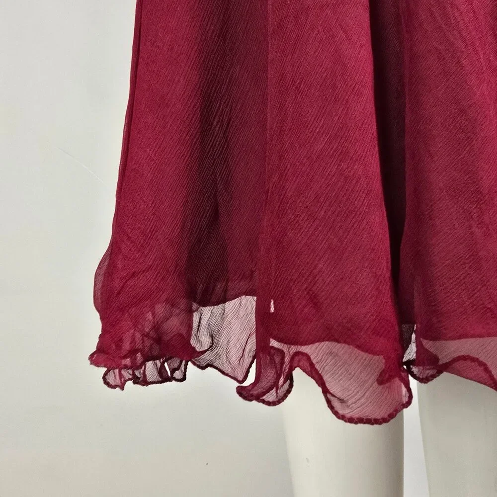 Vintage Silk Burgundy Beaded Sequined Midi Dress Size M - Picture 5 of 9